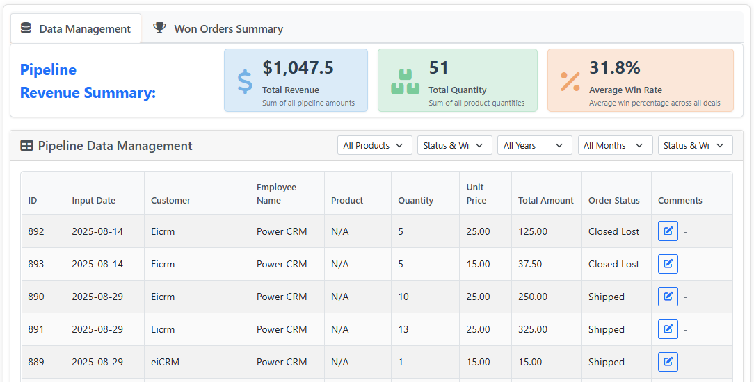 Sales Pipeline Interface